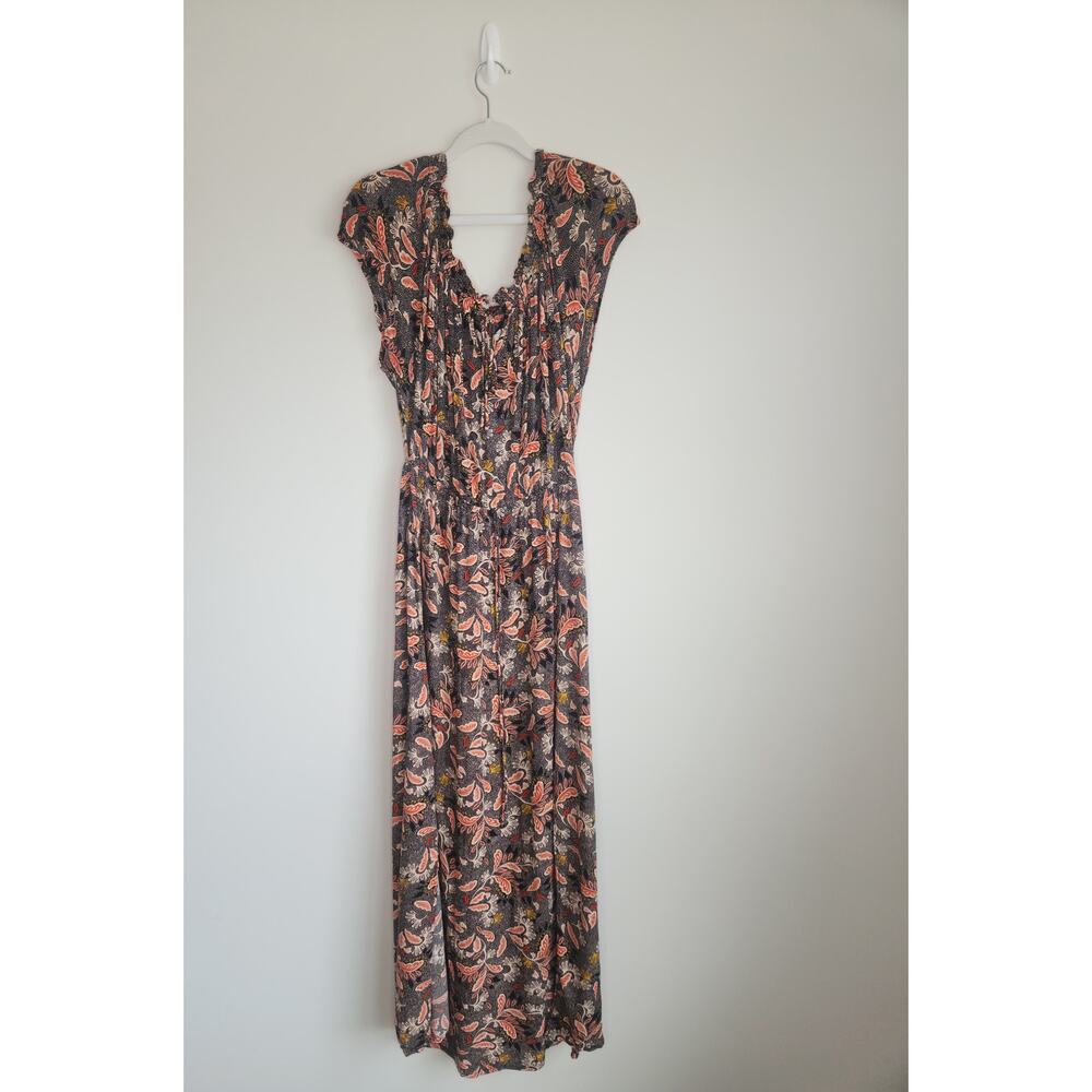 H&M Black Red Orange Floral Double Slit Maxi Dress